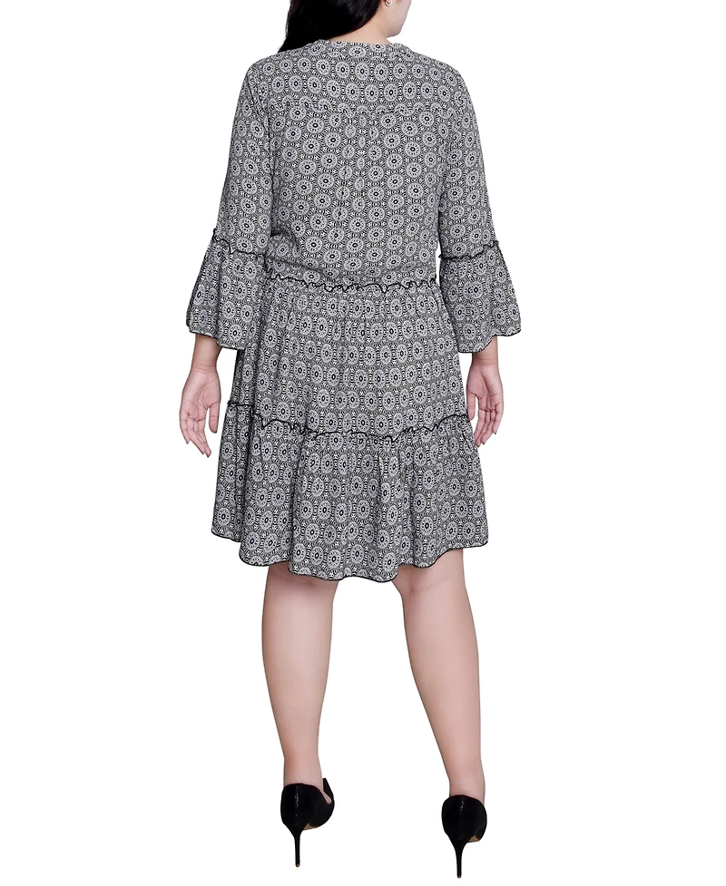 Ny Collection Plus 3/4 Sleeve Tiered Dress