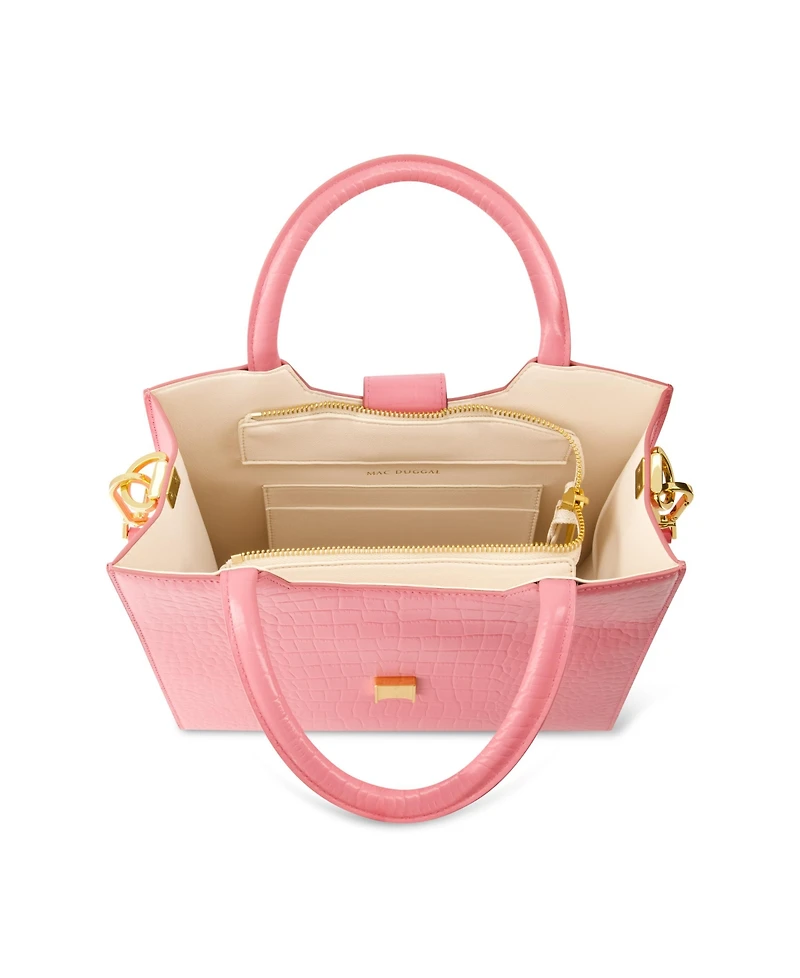 Crocodile Leather Buckle Detail Medium Tote Bag