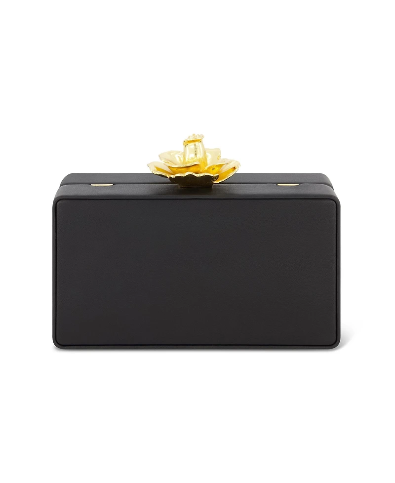 Nappa Leather Gold Rose Detail Box Clutch Bag