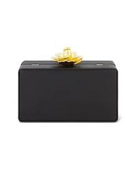 Nappa Leather Gold Rose Detail Box Clutch Bag