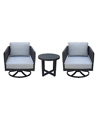 International Concepts Outdoor 3 Piece Woven Abaca Rope Patio Furniture Set with an End Table and 2 Swivel Chairs