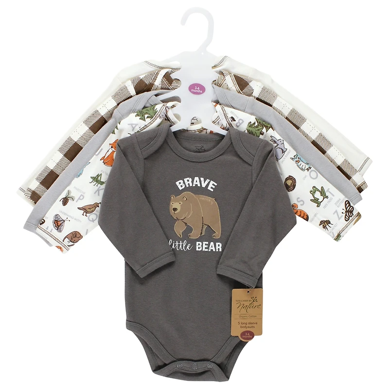 Touched by Nature Baby Boys 5Pk Long Sleeve Natural Bodysuits
