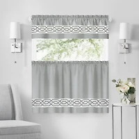Kate Aurora Pacifico Complete 3 Piece Rod Pocket Embroidered Tier & Valance Kitchen Curtain Set