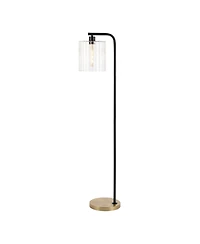 Jonathan Y Easton 60.75" Modern Minimalist Metal/Ribbed Glass Led Floor Lamp, Brass Gold/Black