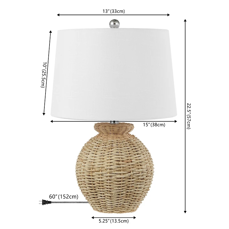 Jonathan Y Nora 22" Rustic Coastal Rattan Globe Led Table Lamps, Brown (Set of 2)