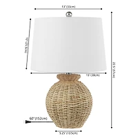 Jonathan Y Nora 22" Rustic Coastal Rattan Globe Led Table Lamps, Brown (Set of 2)