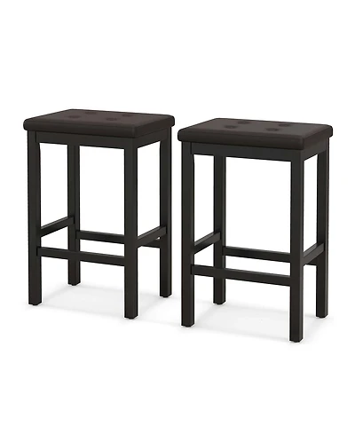 Set of 2 Rubber Wood Bar Stools 24" Counter Height Stool with Padded Seat