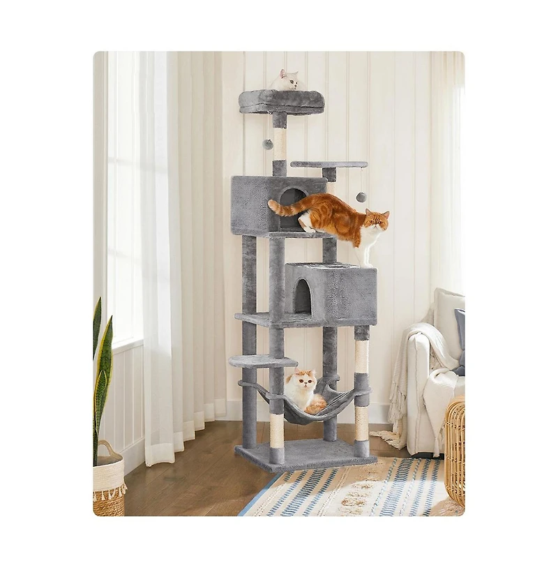Slickblue Cat Tree Tower With Hammock, Basket, Scratching Posts, Cat Caves, Plush Perches, Cat Activity Center