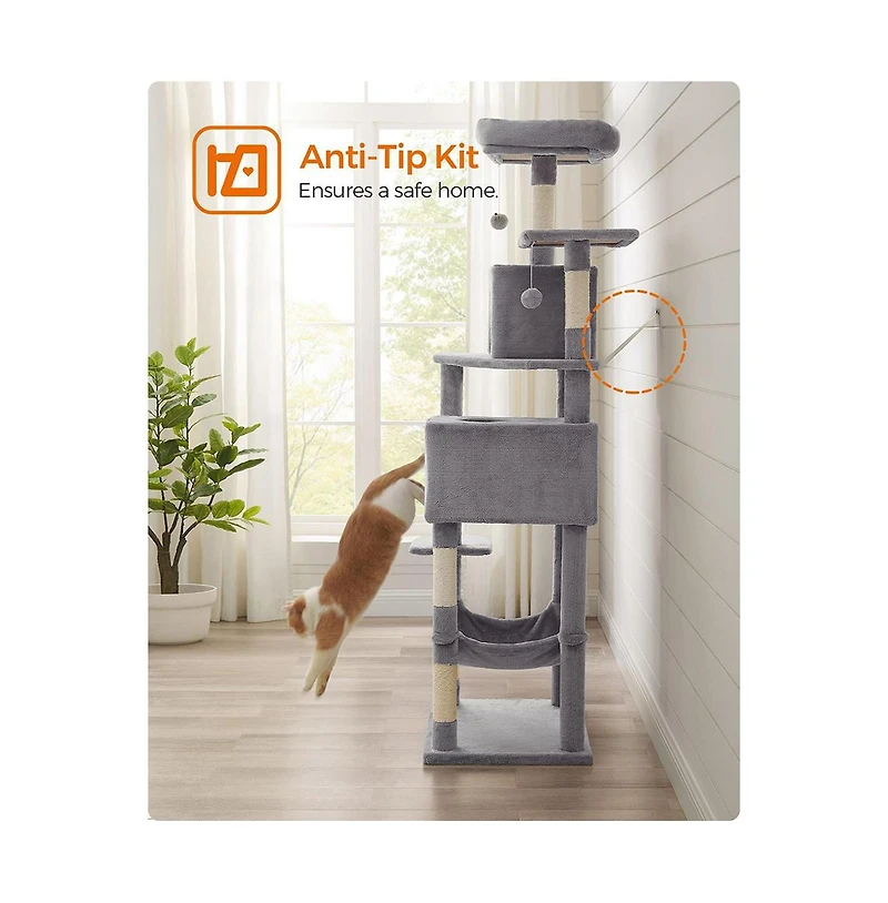 Slickblue Cat Tree Tower With Hammock, Basket, Scratching Posts, Cat Caves, Plush Perches, Cat Activity Center