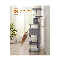 Slickblue Cat Tree Tower With Hammock, Basket, Scratching Posts, Cat Caves, Plush Perches, Cat Activity Center