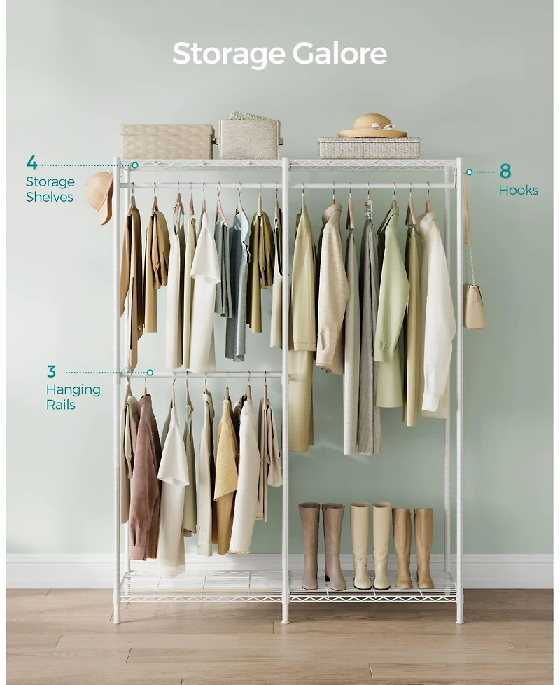 Slickblue Metal Clothing Racks, Heavy-Duty Garment Rack with Adjustable Wire Shelves, Hanging Rods, Hooks