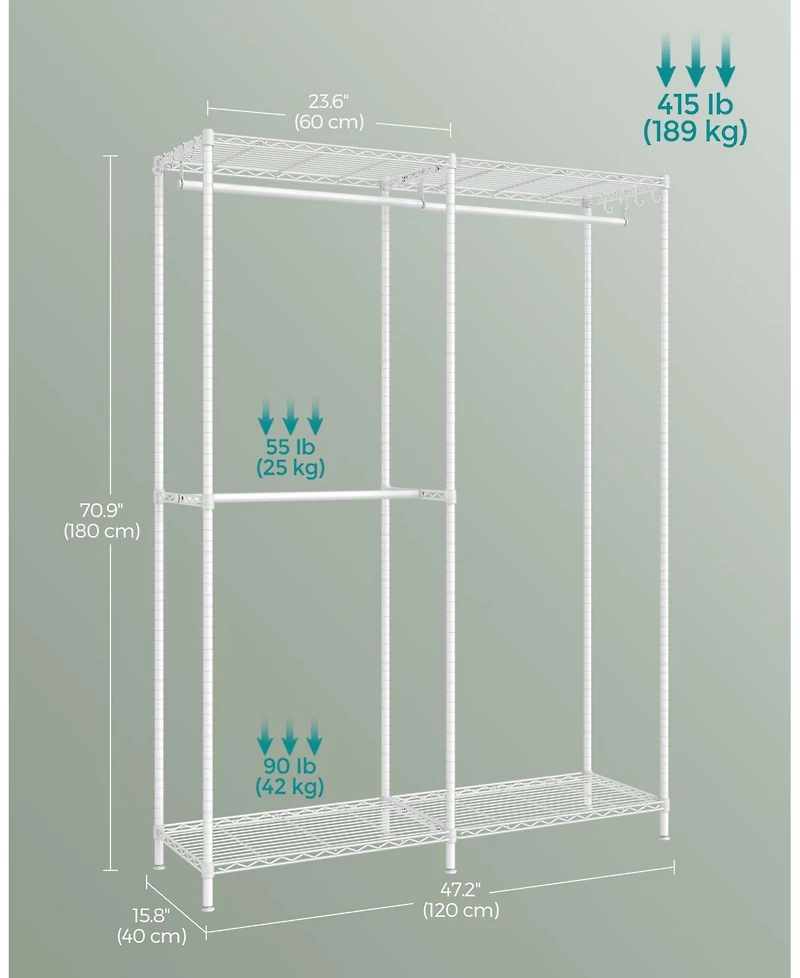 Slickblue Metal Clothing Racks, Heavy-Duty Garment Rack with Adjustable Wire Shelves, Hanging Rods, Hooks