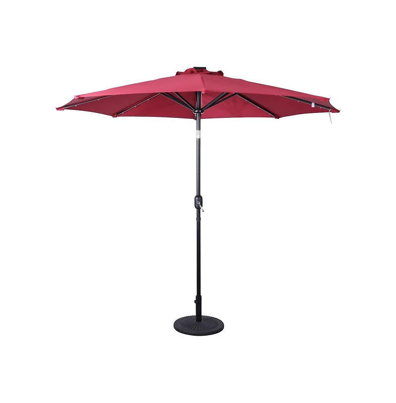 Kinsley 9 Ft Solar Patio Umbrella With Led Lights, Crank Handle And Push Button Tilt
