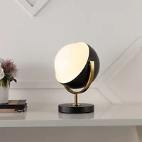 Jonathan Y Orion 12" Vintage Classic Metal/Acrylic Adjustable Orb Led Floor Spotlight, Black/Brass Gold