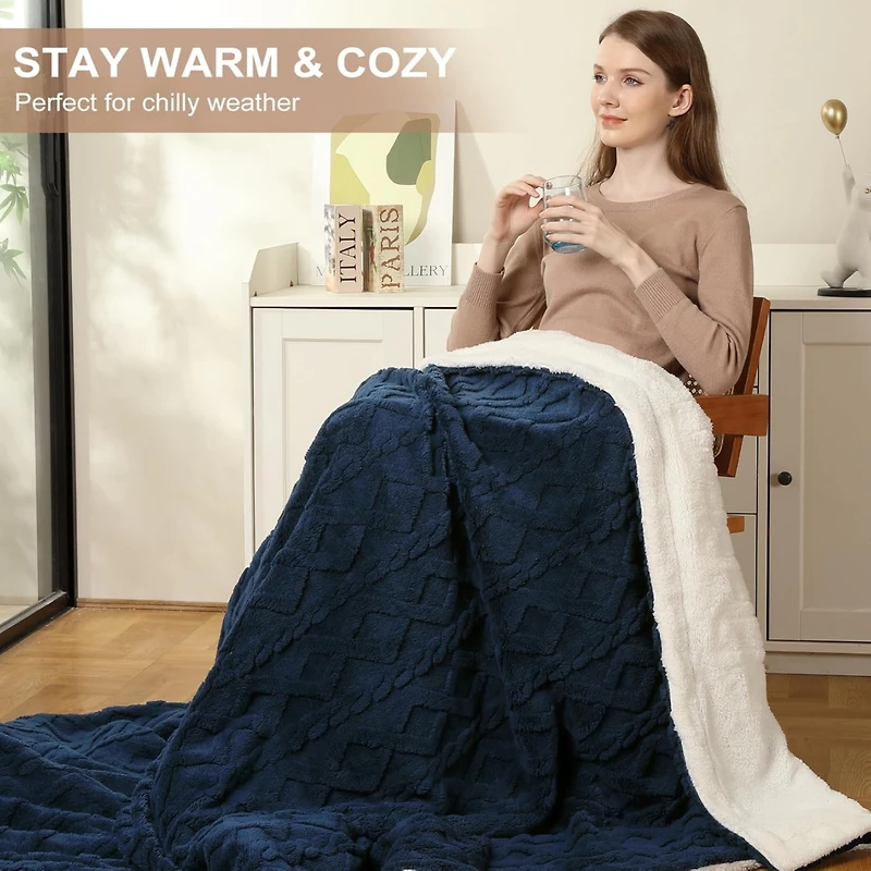 Twin Size Tufted Sherpa Electric Heated Throw Blanket, 62" x 84"