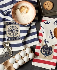 Design Imports Maritime Collection Kitchen Dishtowel Set, 18x28, Anchor Stripes, 3 Piece