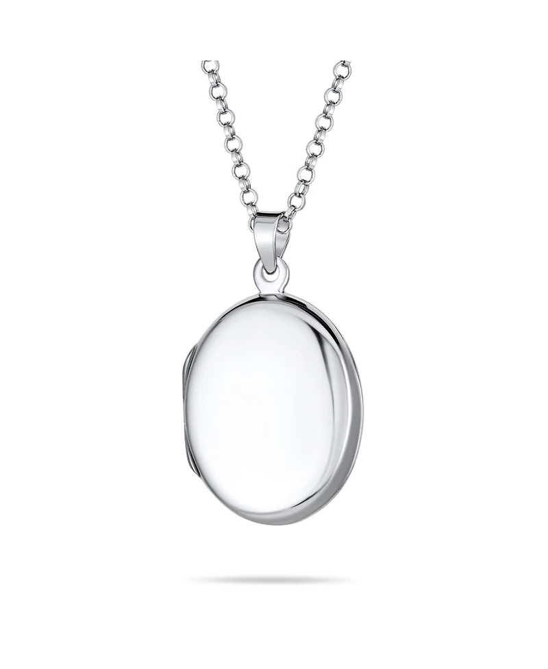 Bling Jewelry Petite Simple Plain Flat Oval Photo Lockets That Hold Pictures Silver Locket Necklace Pendant Large