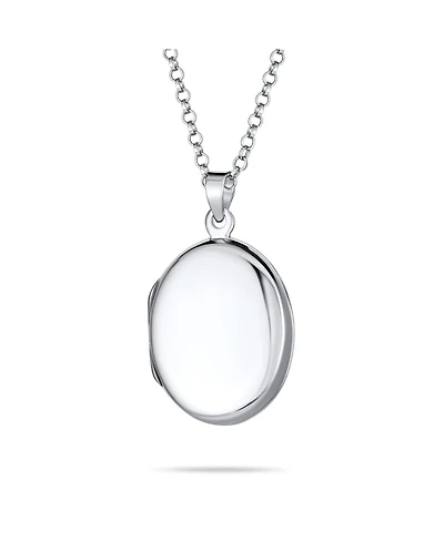 Bling Jewelry Petite Simple Plain Flat Oval Photo Lockets That Hold Pictures Silver Locket Necklace Pendant Large