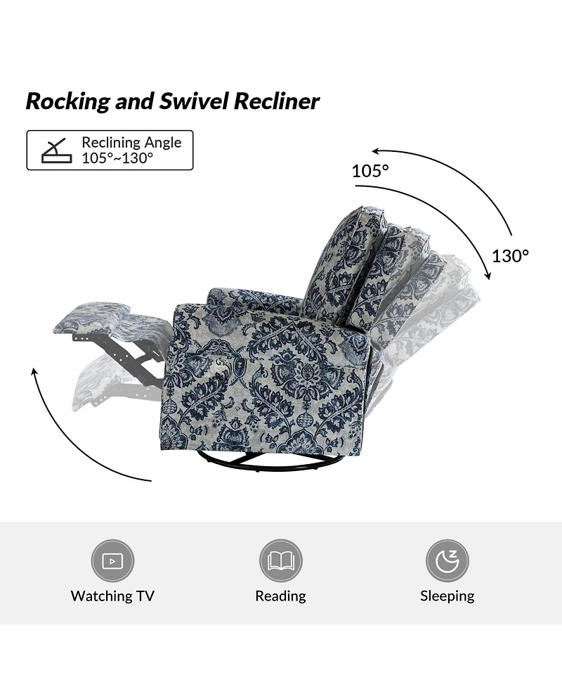Evelia Floral Swivel Rocker Manual Recliner