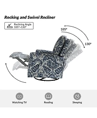 Evelia Floral Swivel Rocker Manual Recliner