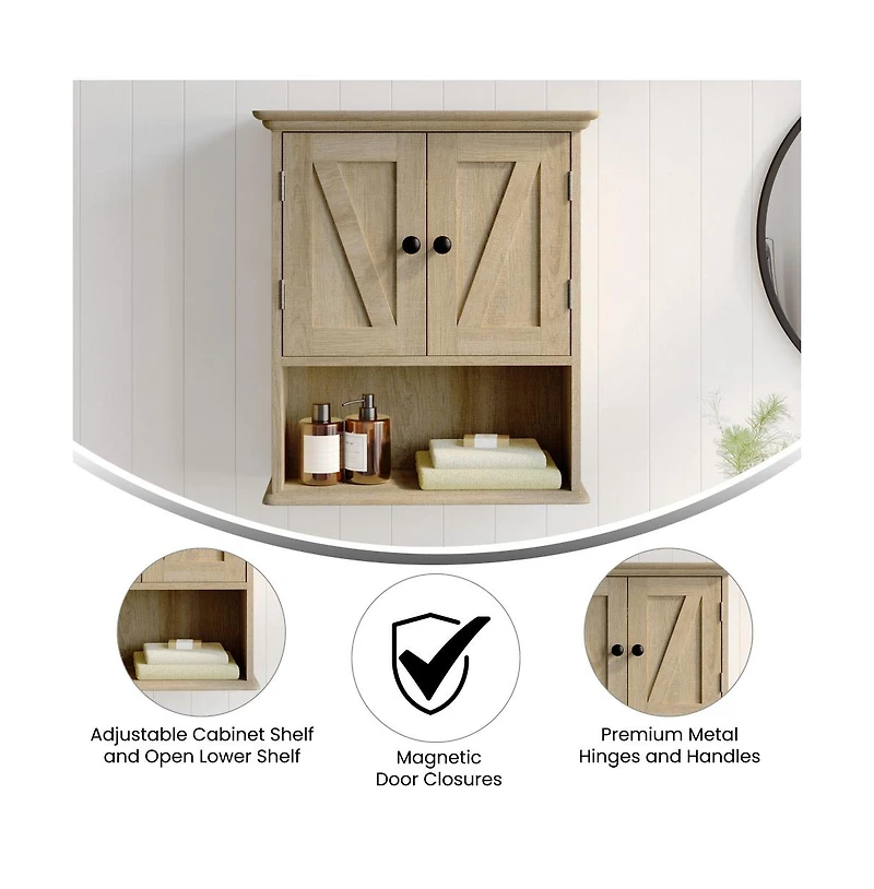 Merrick Lane Delilah Wall Mounted Bathroom Medicine Cabinet With Adjustable Shelf, Lower Open And Magnetic Closure Doors