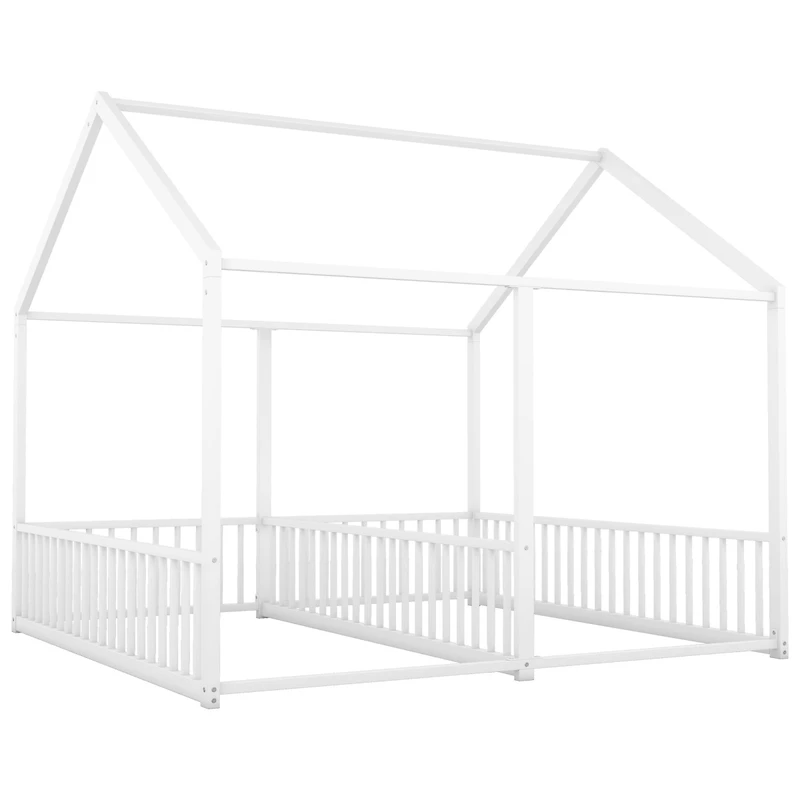 Simplie Fun Metal Twin House Platform Beds, Two Shared White