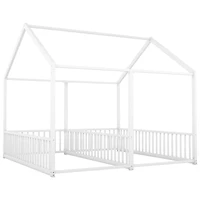 Simplie Fun Metal Twin House Platform Beds, Two Shared White