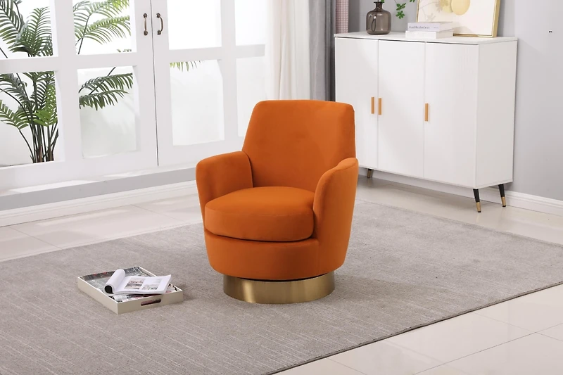 Simplie Fun Orange Velvet Swivel Accent Chair