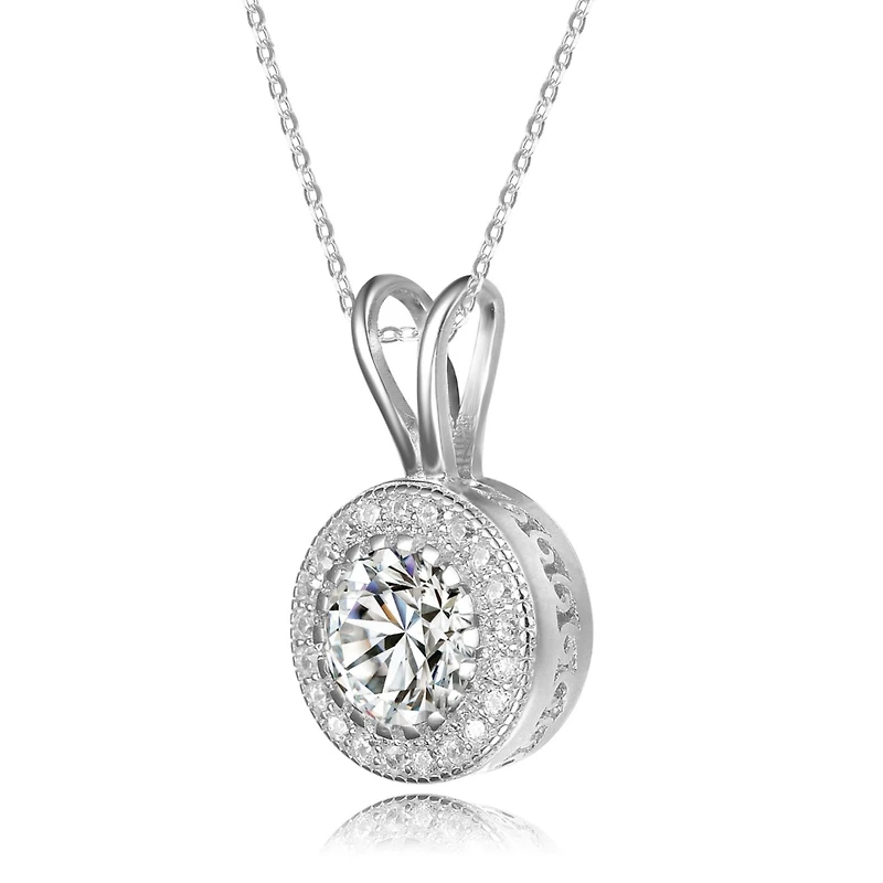 Classy Clear Cubic Zirconia Round Solitaire Pendant Necklace