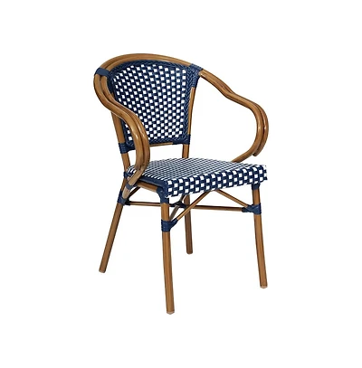 Merrick Lane Sacha Stacking Thonet Bistro Style Chair With Arms, Pe Rattan Seat, And Bamboo Finished Metal Frame For Indoor/Outdoor Use