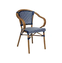 Merrick Lane Sacha Stacking Thonet Bistro Style Chair With Arms, Pe Rattan Seat, And Bamboo Finished Metal Frame For Indoor/Outdoor Use