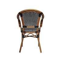 Merrick Lane Sacha Stacking Thonet Bistro Style Chair With Arms, Pe Rattan Seat, And Bamboo Finished Metal Frame For Indoor/Outdoor Use