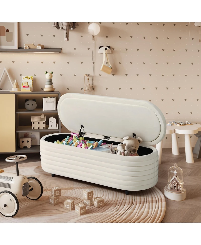 WestinTrends 54" Wide Mid-Century Modern Upholstered Velvet Tufted Oval Storage Ottoman Bench