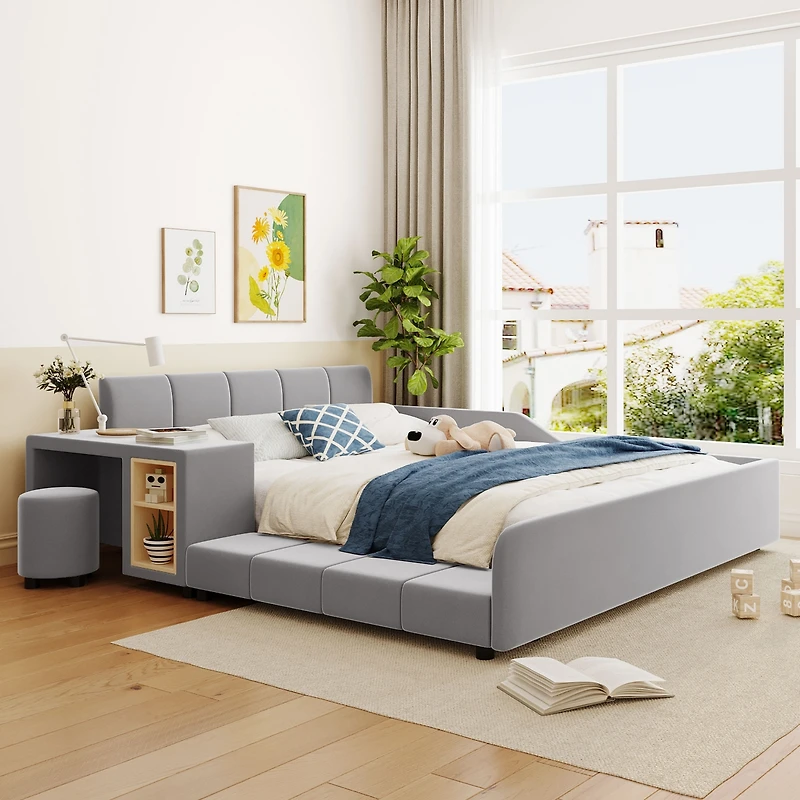 Streamdale Furniture Upholstered Bed with Desk & Stool