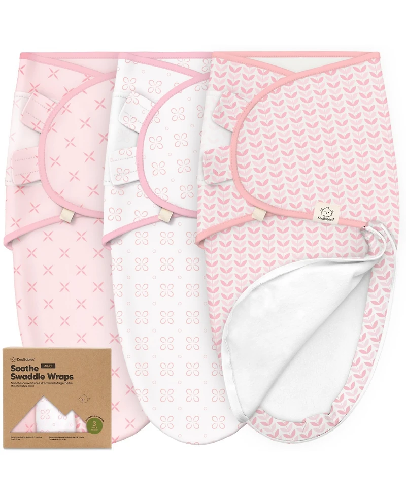 KeaBabies 3pk Soothe Zippy Baby Swaddles 0-6 Months, Newborn Sleep Sacks, Zipper Swaddle, Wearable Swaddle Blanket
