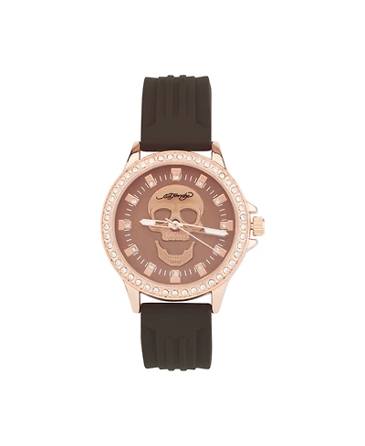 Ed Hardy Women's Quartz Matte Brown Silicone Strap Analog Watch 38mm