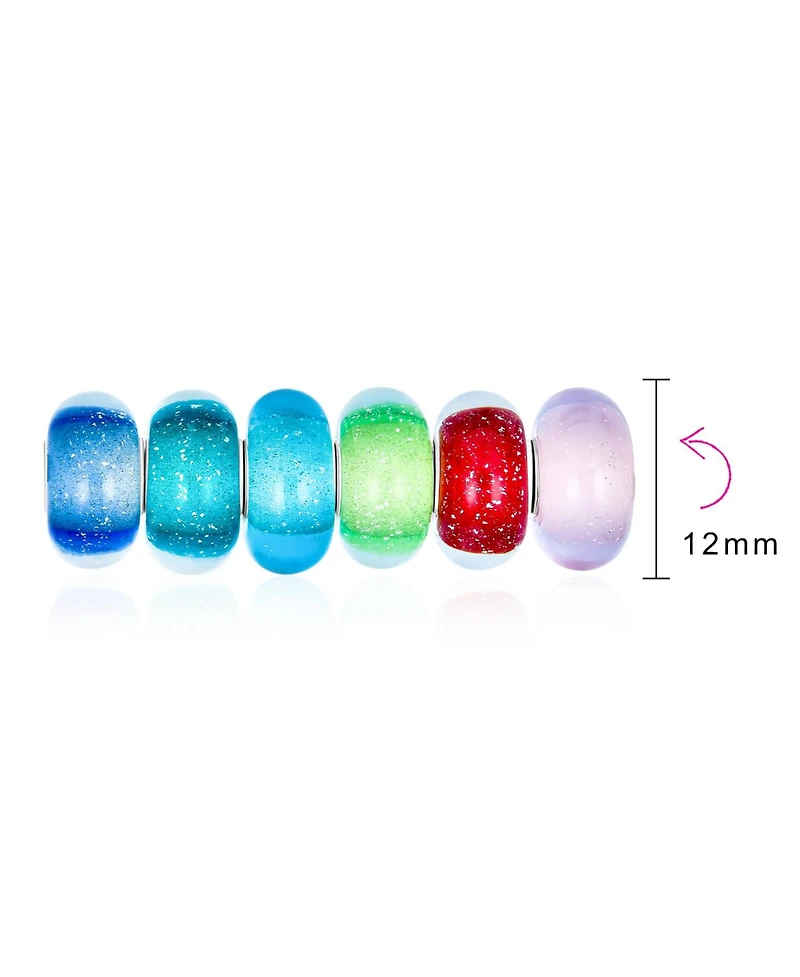 Bling Jewelry Set Of 6 Translucent Jewel Tones Murano Glass Bubble Charm Bead Spacer Sterling Silver Core Fits European Bracelet