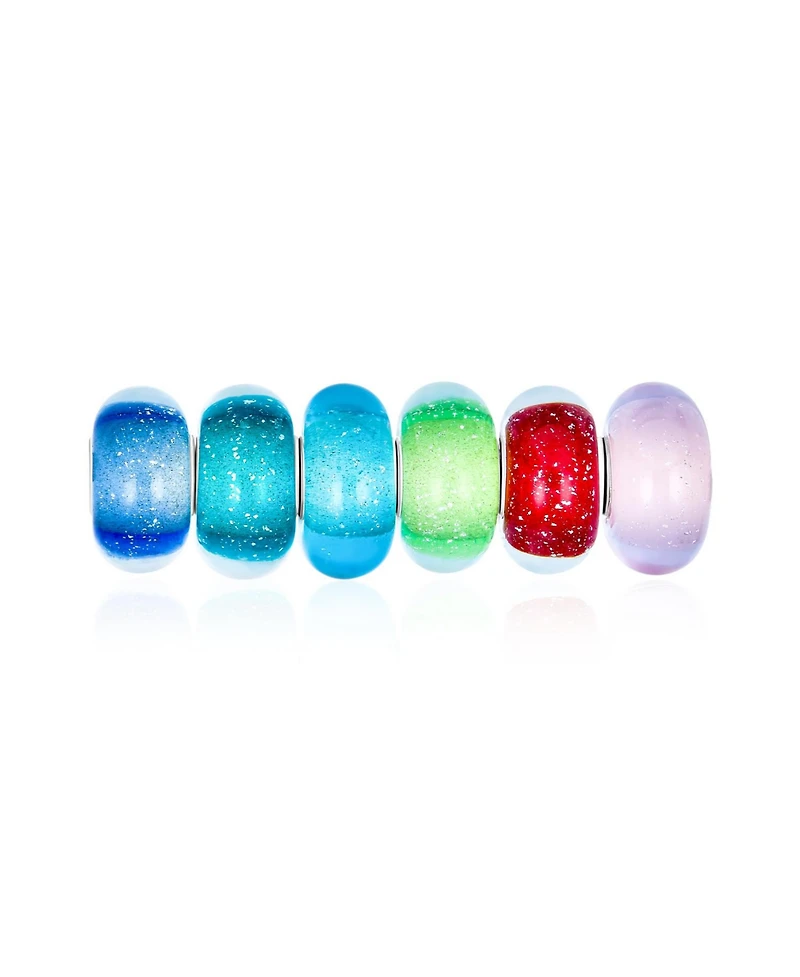 Bling Jewelry Set Of 6 Translucent Jewel Tones Murano Glass Bubble Charm Bead Spacer Sterling Silver Core Fits European Bracelet