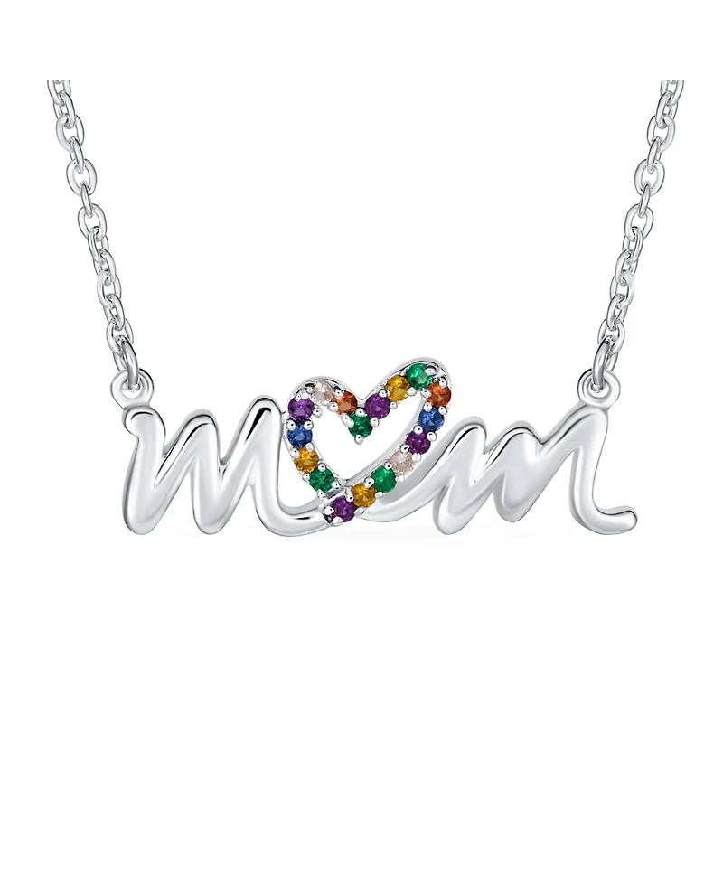 Bling Jewelry Name Style Station Pendant Crystal Heart Rainbow Mom Word Necklace Mother Sterling Silver