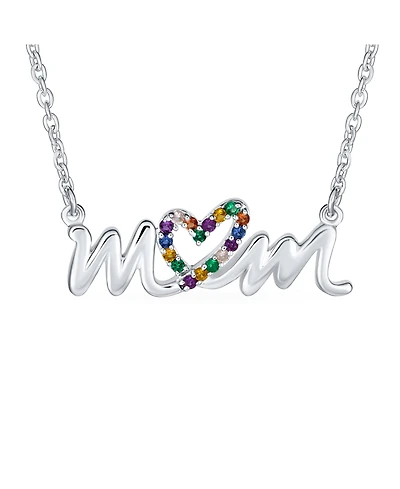 Bling Jewelry Name Style Station Pendant Crystal Heart Rainbow Mom Word Necklace Mother Sterling Silver