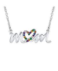 Bling Jewelry Name Style Station Pendant Crystal Heart Rainbow Mom Word Necklace Mother Sterling Silver