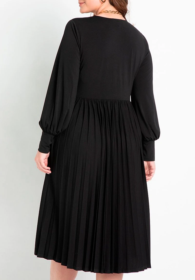 Eloquii Women's Plus Knot Front Pleated Skirt Dress