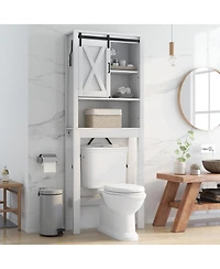 Sugift 3-Tier Wodden Bathroom Cabinet with Sliding Barn Door and 3-position Adjustable Shelves