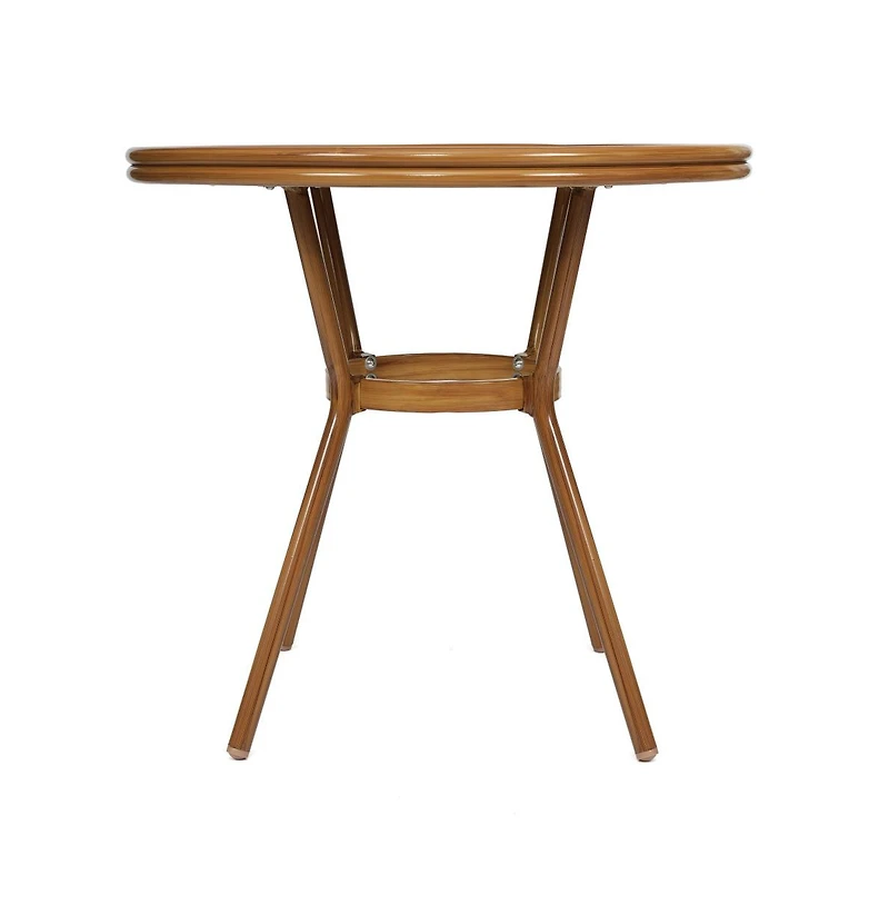Merrick Lane Mael Bistro Style Table With Tempered Glass Top, Textilene, And Bamboo Finished Metal Frame For Indoor/Outdoor Use