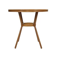 Merrick Lane Mael Bistro Style Table With Tempered Glass Top, Textilene, And Bamboo Finished Metal Frame For Indoor/Outdoor Use