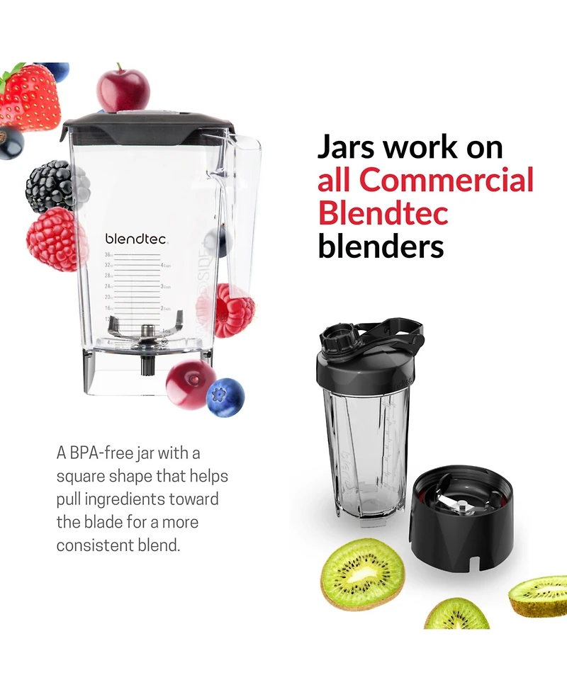 Blendtec Total Classic Original Blender - WildSide+ Jar and Go Travel Bottle (34 oz) Bundle - Professional-Grade Power - 6 Pre-programmed Cycles