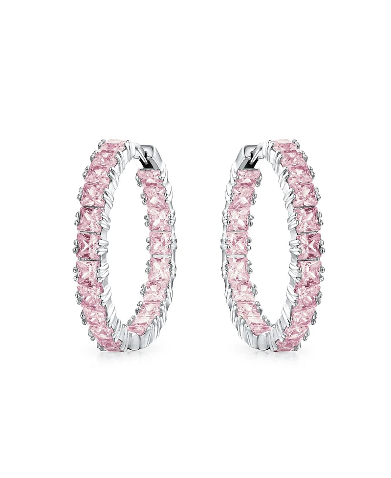Bling Jewelry Square Cubic Zirconia Princess Cut Cz Inside Out Statement Hoop Earrings Prom 1.25 Diameter