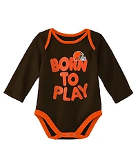 Newborn Infant Brown/Heathered Gray Cleveland Browns Born To Win Two-Pack Long Sleeve Bodysuit Set