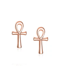 Bling Jewelry Minimalist Petite Delicate Religious Symbol of Life Egyptian Ankh Cross Stud Earrings 14k Gold 2.5 Microns Vermeil Sterling Silver