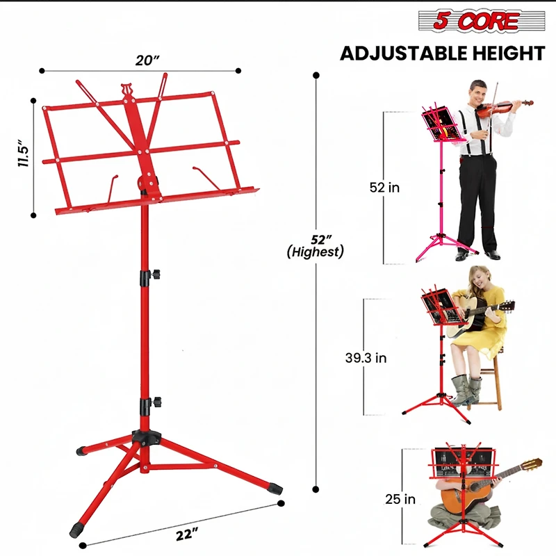 5 Core Music Stand Adjustable Desktop Book Stands Portable Sheet Holder All Metal Foldable Bookstand